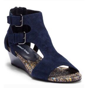 Donald Pliner Eden 2 Navy Blue Size 7M Suede Leather Wedge Sandal Casual Summer